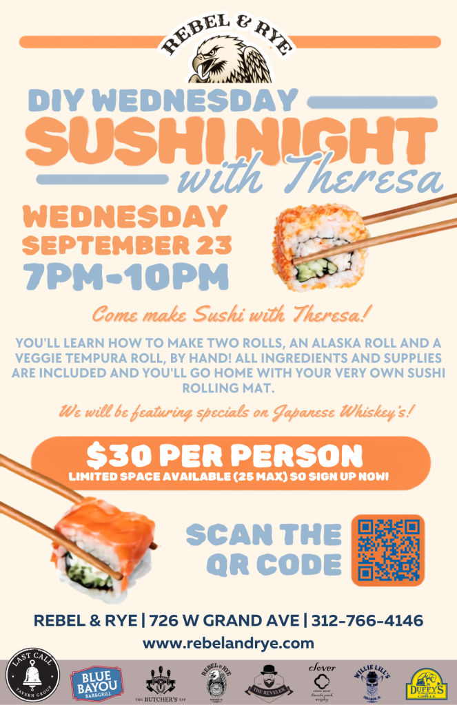 DIY Sushi Night with Theresa | Wednesday, September 23 at Rebel & Rye