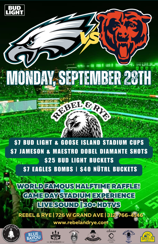 Eagles vs Bears Watch Party | Monday, September 28 at Rebel & Rye